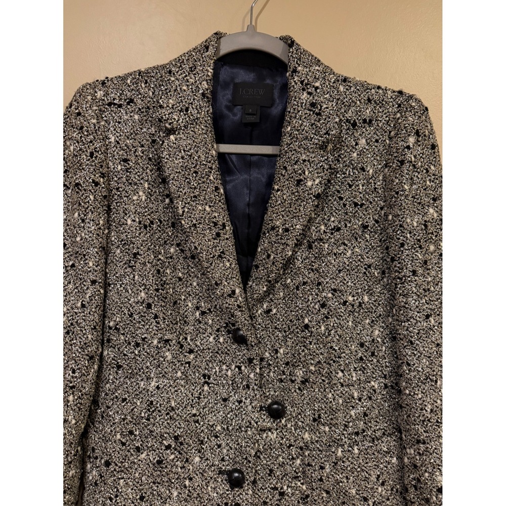 J.Crew Collection Tweed Blazer Jacket Gold Black Size 8 Holiday Party Statement - Picture 3 of 7